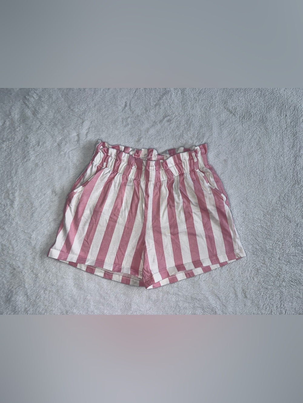 H&M Girls High Waist Striped Pink and White Casual Shorts Size 6 Pockets Cute
